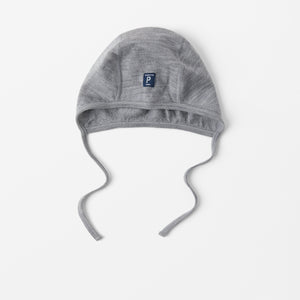 Grey Merino Wool Baby Hat from the Polarn O. Pyret outerwear collection. Quality kids clothing made to last.