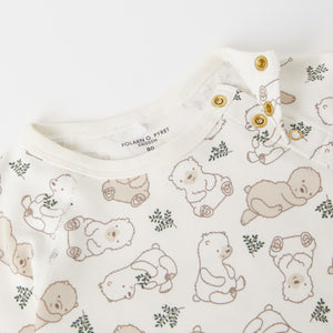 Bear Print Organic Cotton Babygrow from the Polarn O. Pyret baby collection. Nordic baby clothes made from sustainable sources.