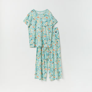 Organic Flora Print Adult Pyjamas from the Polarn O. Pyret kidswear collection. Nordic kids clothes made from sustainable sources.