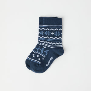 Blue Fairisle Merino Kids Socks from Polarn O. Pyret kidswear. Nordic kids clothes made from sustainable sources.