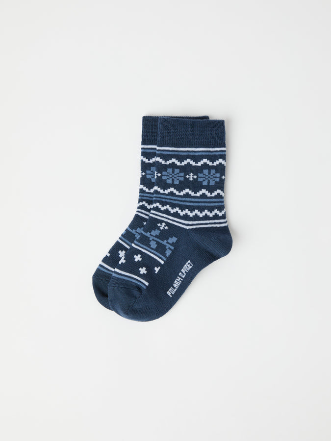 Blue Fairisle Merino Kids Socks from Polarn O. Pyret kidswear. Nordic kids clothes made from sustainable sources.