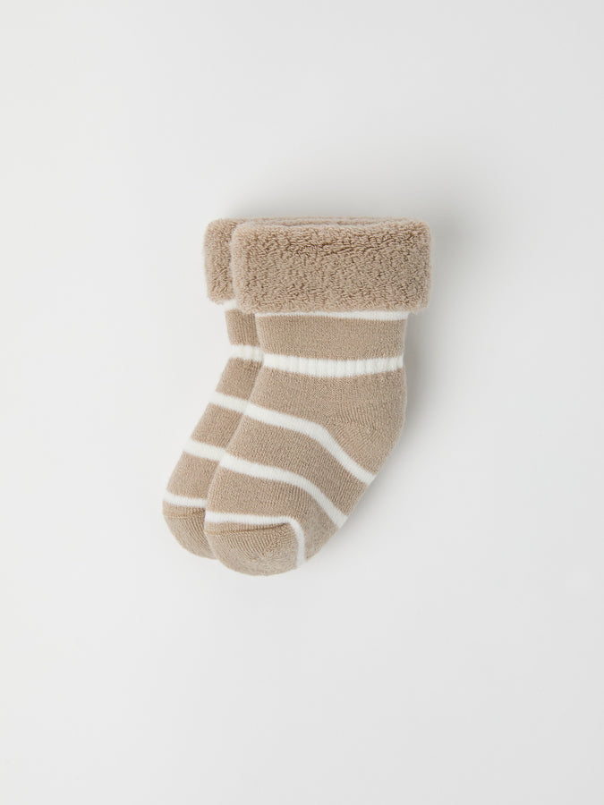 Beige Terry Merino Baby Socks from the Polarn O. Pyret baby collection. Ethically produced kids clothing.