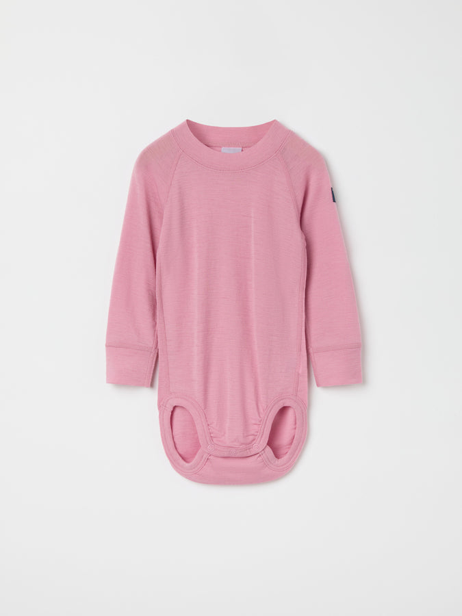 Pink Thermal Merino Wool Babygrow from the Polarn O. Pyret kidswear collection. The best ethical kids outerwear.