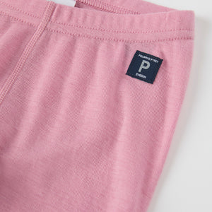 Pink Thermal Merino Kids Leggings from the Polarn O. Pyret kidswear collection. Ethically produced kids outerwear.