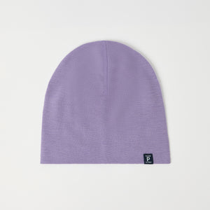 Purple Merino Wool Kids Beanie Hat from the Polarn O. Pyret kidswear collection. The best ethical kids outerwear.