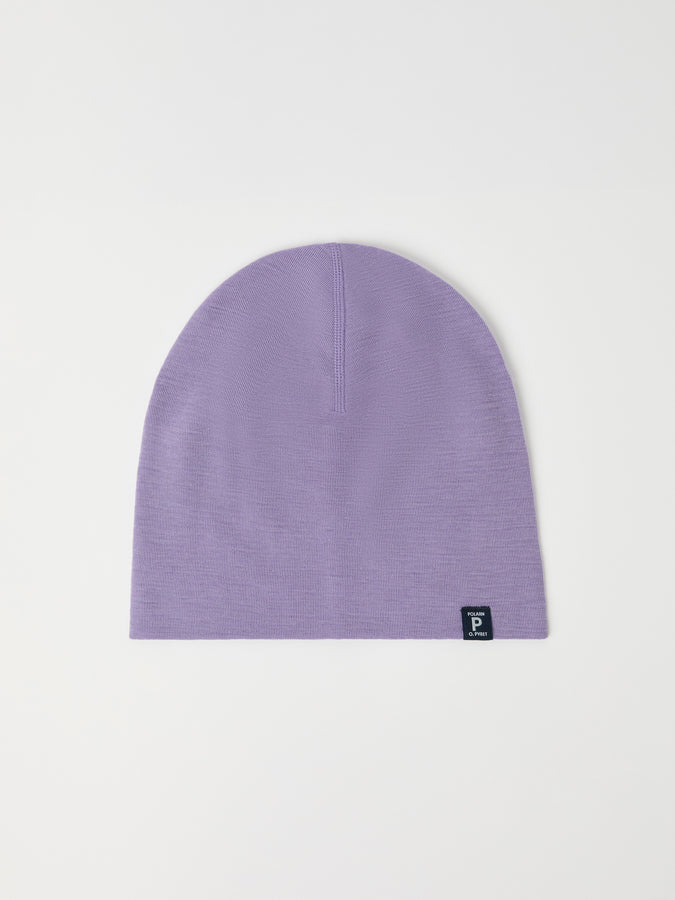 Purple Merino Wool Kids Beanie Hat from the Polarn O. Pyret kidswear collection. The best ethical kids outerwear.