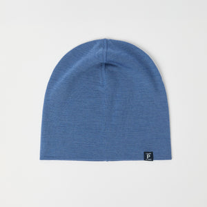 Blue Merino Wool Kids Beanie Hat from the Polarn O. Pyret kidswear collection. Made using ethically sourced materials.