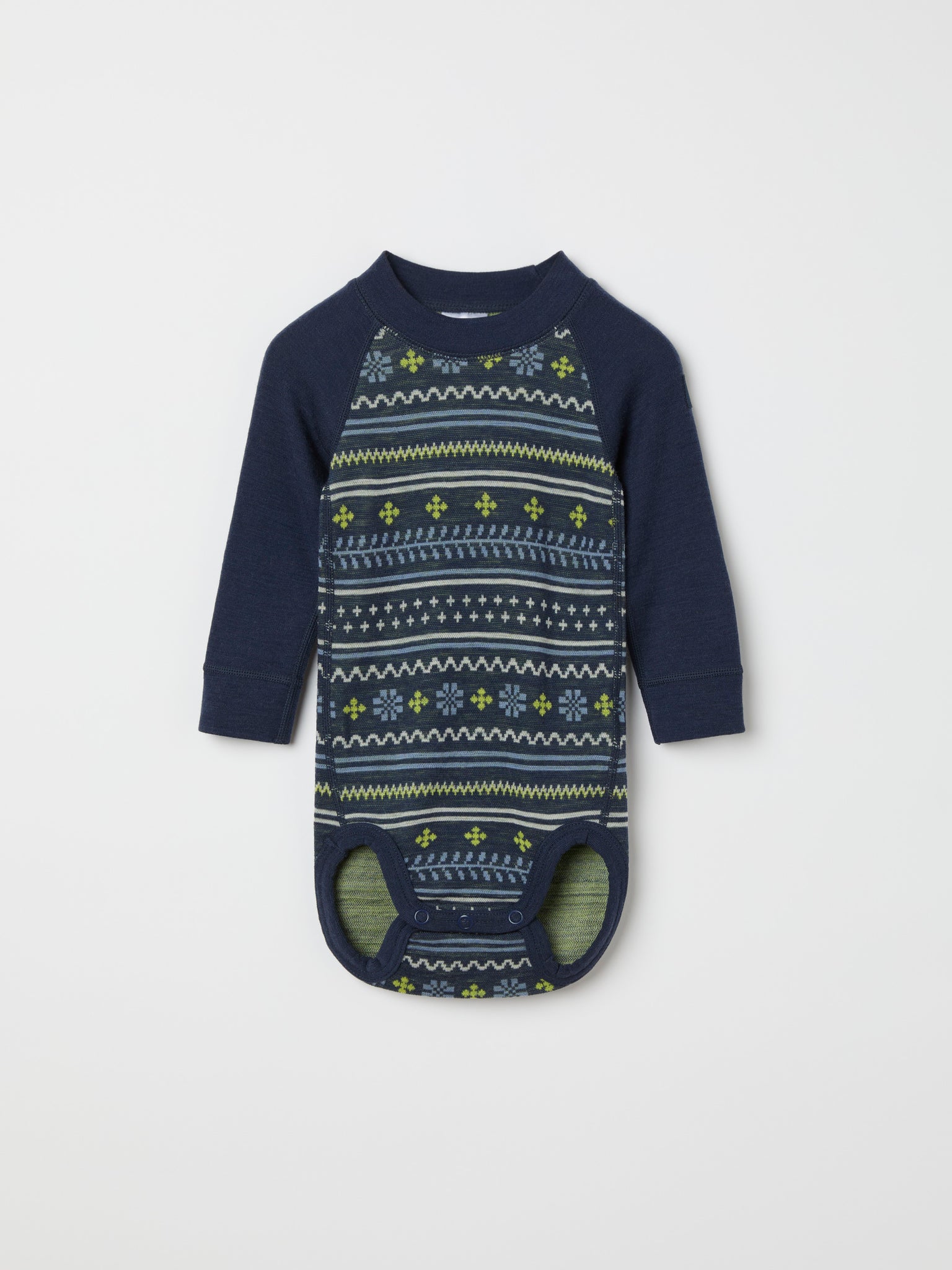 Blue Fairile Merino Wool Babygrow from the Polarn O. Pyret kidswear collection. Made using ethically sourced materials.