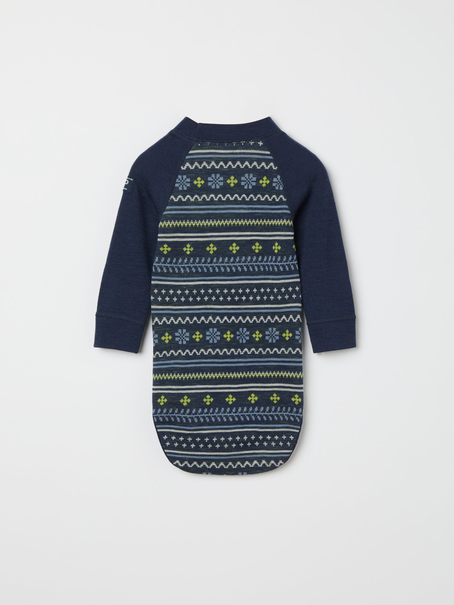 Blue Fairile Merino Wool Babygrow from the Polarn O. Pyret kidswear collection. Made using ethically sourced materials.