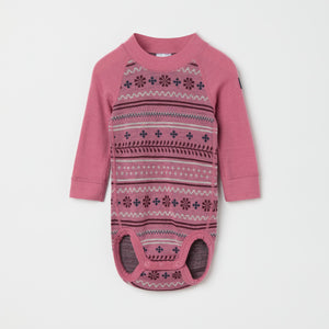 Pink Fairile Merino Wool Babygrow from the Polarn O. Pyret kidswear collection. Ethically produced kids outerwear.