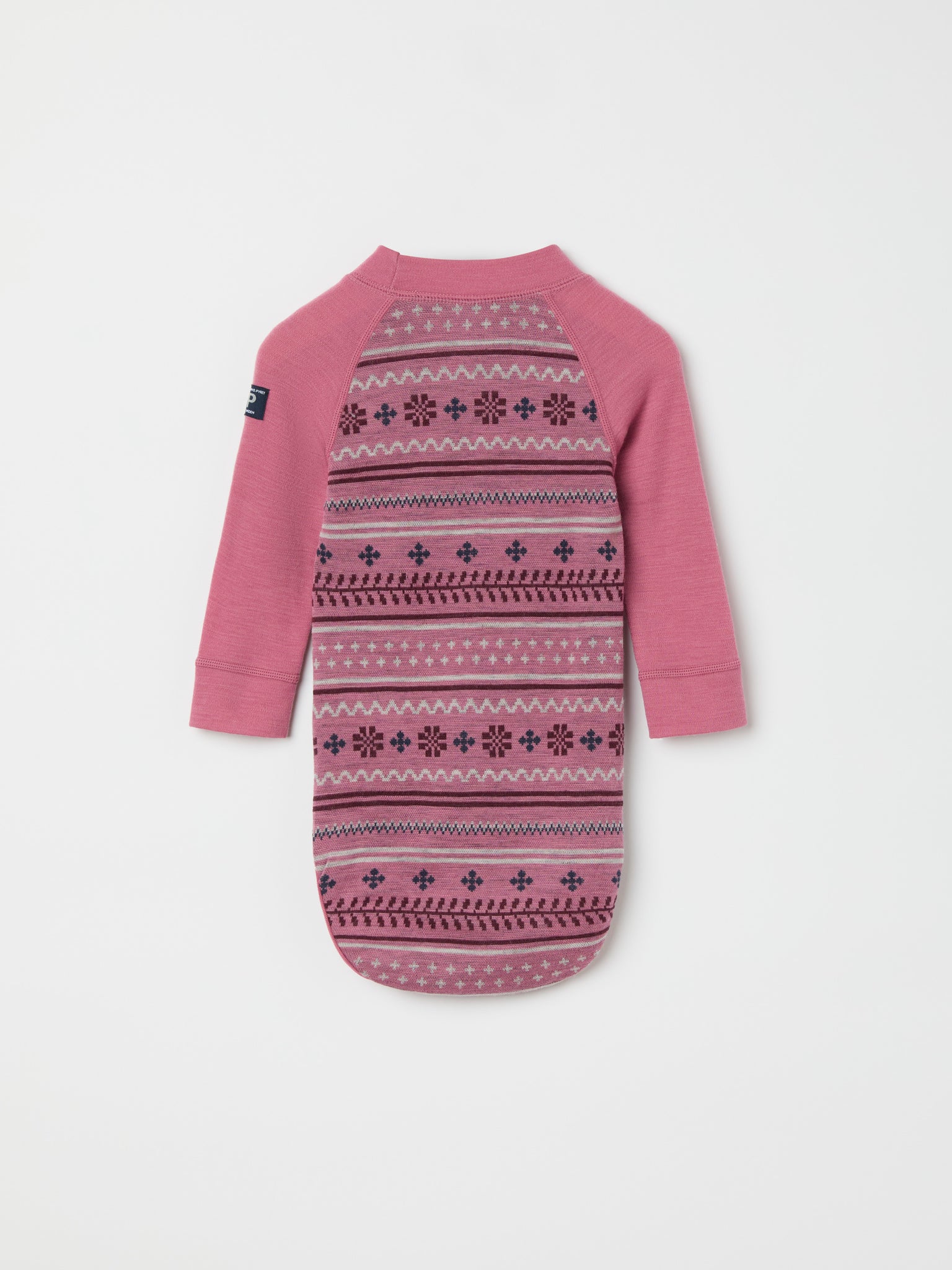 Pink Fairile Merino Wool Babygrow from the Polarn O. Pyret kidswear collection. Ethically produced kids outerwear.