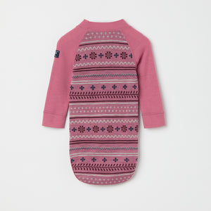 Pink Fairile Merino Wool Babygrow from the Polarn O. Pyret kidswear collection. Ethically produced kids outerwear.