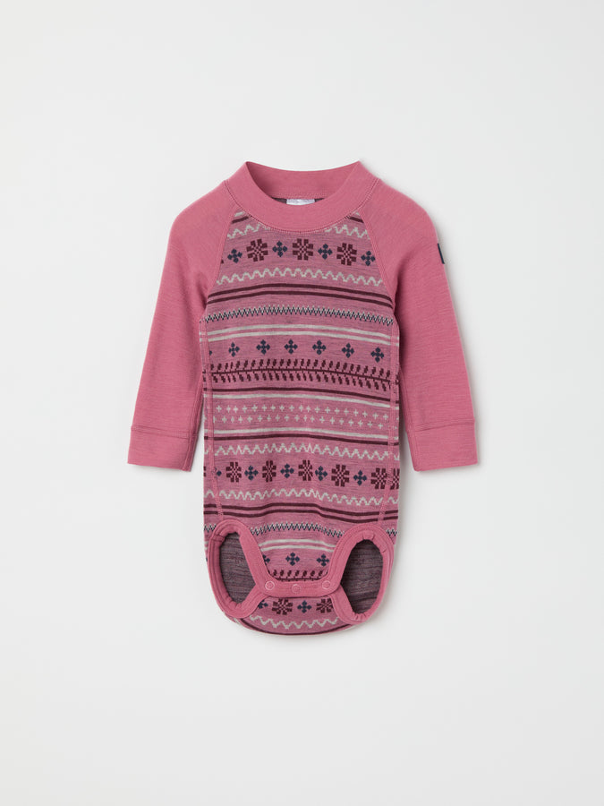 Pink Fairile Merino Wool Babygrow from the Polarn O. Pyret kidswear collection. Ethically produced kids outerwear.