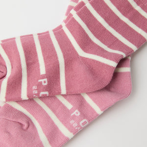 Two Pack Pink Striped Kids Socks from Polarn O. Pyret kidswear. Clothes made using sustainably sourced materials.