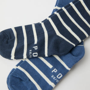 Two Pack blue Striped Kids Socks from Polarn O. Pyret kidswear. Nordic kids clothes made from sustainable sources.