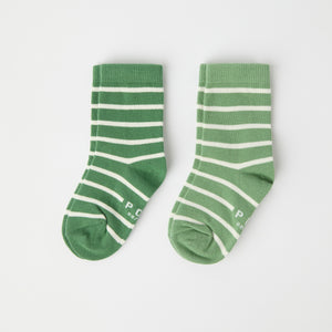 Two Pack Green Striped Kids Socks from Polarn O. Pyret kidswear. The best ethical kids clothes