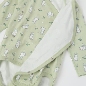 Bunny Print Wraparound Babygrow from the Polarn O. Pyret baby collection. Ethically produced kids clothing.