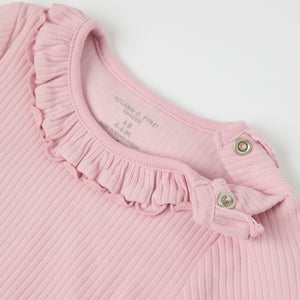 Pink Frilled Organic Cotton Babygrow from the Polarn O. Pyret baby collection. Ethically produced kids clothing.