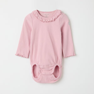 Pink Frilled Organic Cotton Babygrow from the Polarn O. Pyret baby collection. Ethically produced kids clothing.