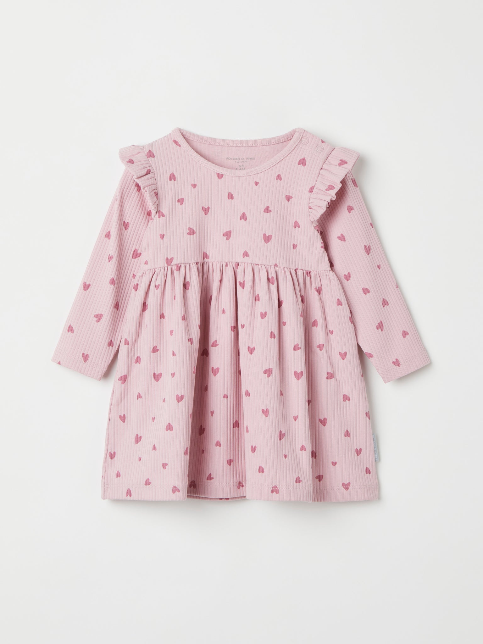 Cotton Heart Print Baby Dress from the Polarn O. Pyret baby collection. Ethically produced kids clothing.