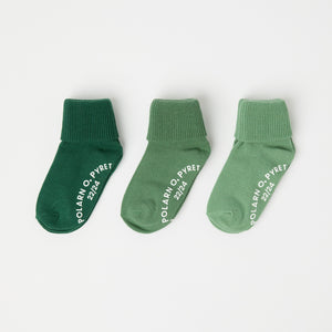 Three Pack Green Antislip Kids Socks from Polarn O. Pyret kidswear. The best ethical kids clothes