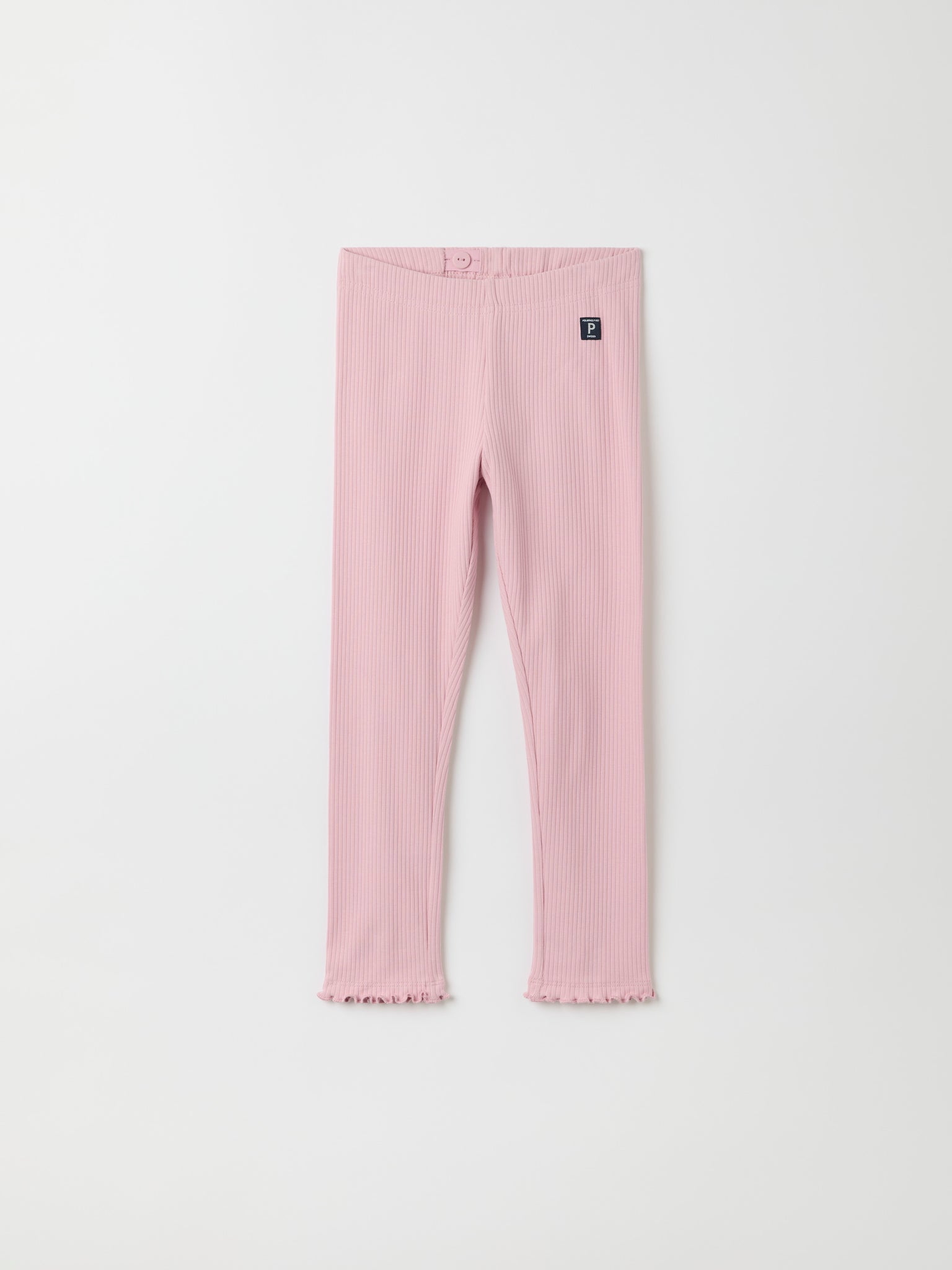 Pink Ribbed Kids Leggings from Polarn O. Pyret kidswear. Nordic kids clothes made from sustainable sources.