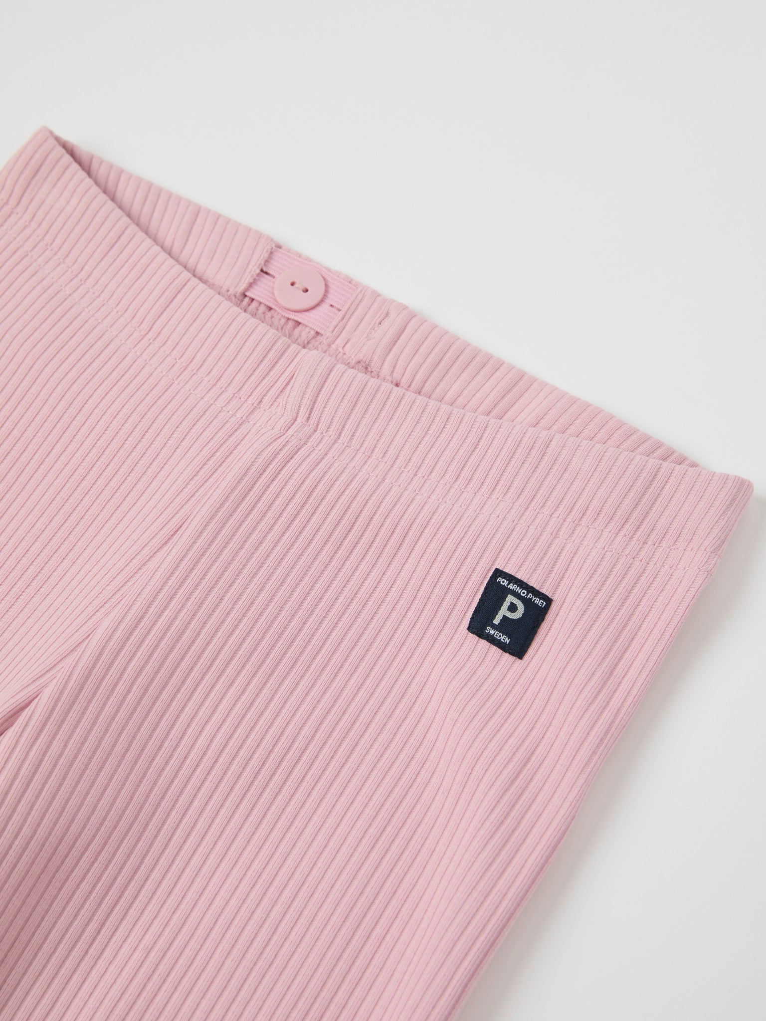 Pink Ribbed Kids Leggings from Polarn O. Pyret kidswear. Nordic kids clothes made from sustainable sources.