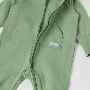 Green Organic Cotton Sweatshirt Baby All-in-one from the Polarn O. Pyret baby collection. Nordic kids clothes made from sustainable sources.