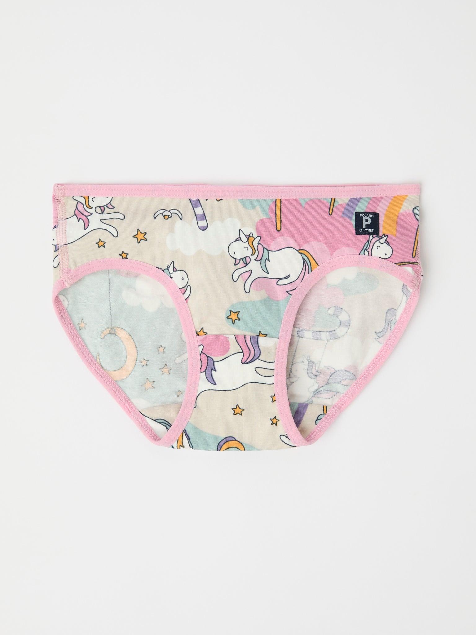 Girls Unicorn Print Briefs from Polarn O. Pyret kidswear. Nordic kids clothes made from sustainable sources.