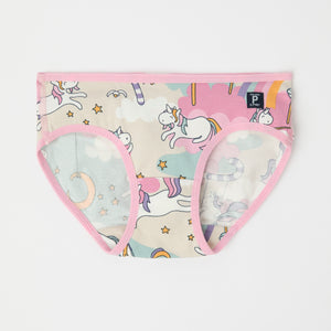 Girls Unicorn Print Briefs from Polarn O. Pyret kidswear. Nordic kids clothes made from sustainable sources.