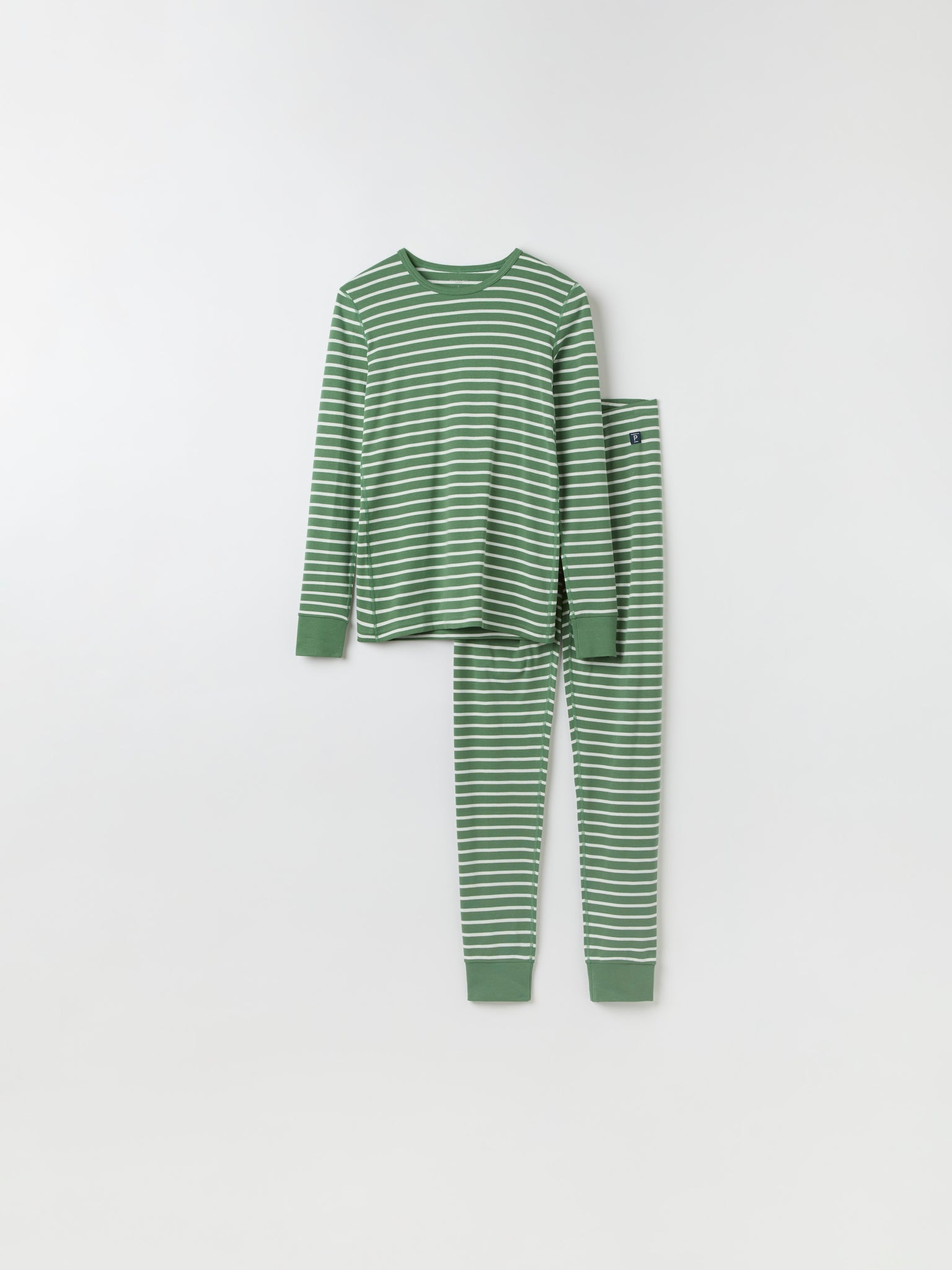 Green Striped Adult Pyjamas from Polarn O. Pyret kidswear. Nordic kids clothes made from sustainable sources.