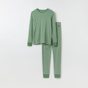 Green Striped Adult Pyjamas from Polarn O. Pyret kidswear. Nordic kids clothes made from sustainable sources.