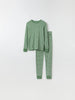 Green Striped Adult Pyjamas from Polarn O. Pyret kidswear. Nordic kids clothes made from sustainable sources.