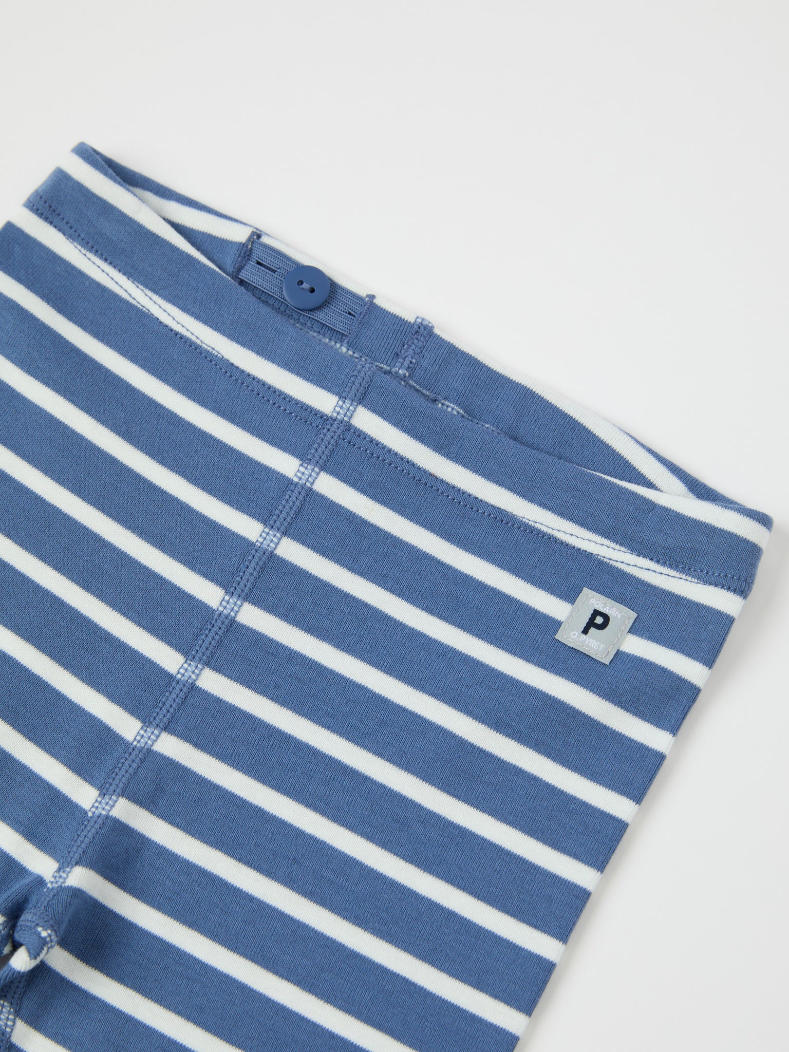 Blue Striped Organic Baby Leggings from the Polarn O. Pyret baby collection. Nordic kids clothes made from sustainable sources.