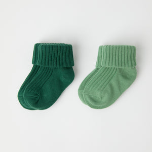 Two Pack Green Baby Socks from the Polarn O. Pyret baby collection. The best ethical kids clothes