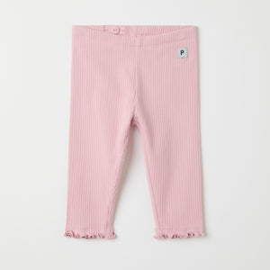 Pink Ribbed Baby Leggings from the Polarn O. Pyret baby collection. Clothes made using sustainably sourced materials.