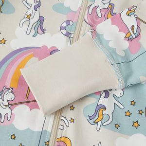 Unicorn Print Cotton Baby Sleepsuit from the Polarn O. Pyret baby collection. Clothes made using sustainably sourced materials.