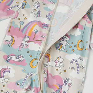 Unicorn Print Cotton Baby Sleepsuit from the Polarn O. Pyret baby collection. Clothes made using sustainably sourced materials.