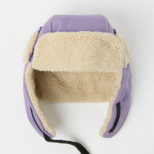 Purple Kids Fur Trim Hat from the Polarn O. Pyret kidswear collection. Ethically produced kids outerwear.