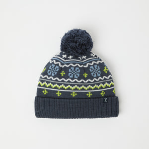 Blue Kids Nordic Bobble Hat from the Polarn O. Pyret kidswear collection. The best ethical kids outerwear.