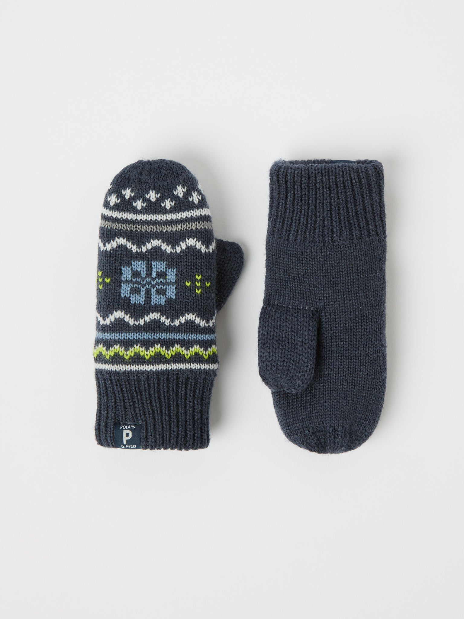 Blue Jaquard Knitted Kids Mittens from the Polarn O. Pyret kidswear collection. Quality kids clothing made to last.