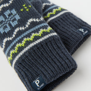 Blue Jaquard Knitted Kids Mittens from the Polarn O. Pyret kidswear collection. Quality kids clothing made to last.