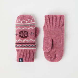 Pink Jaquard Knitted Kids Mittens from the Polarn O. Pyret kidswear collection. Made using ethically sourced materials.