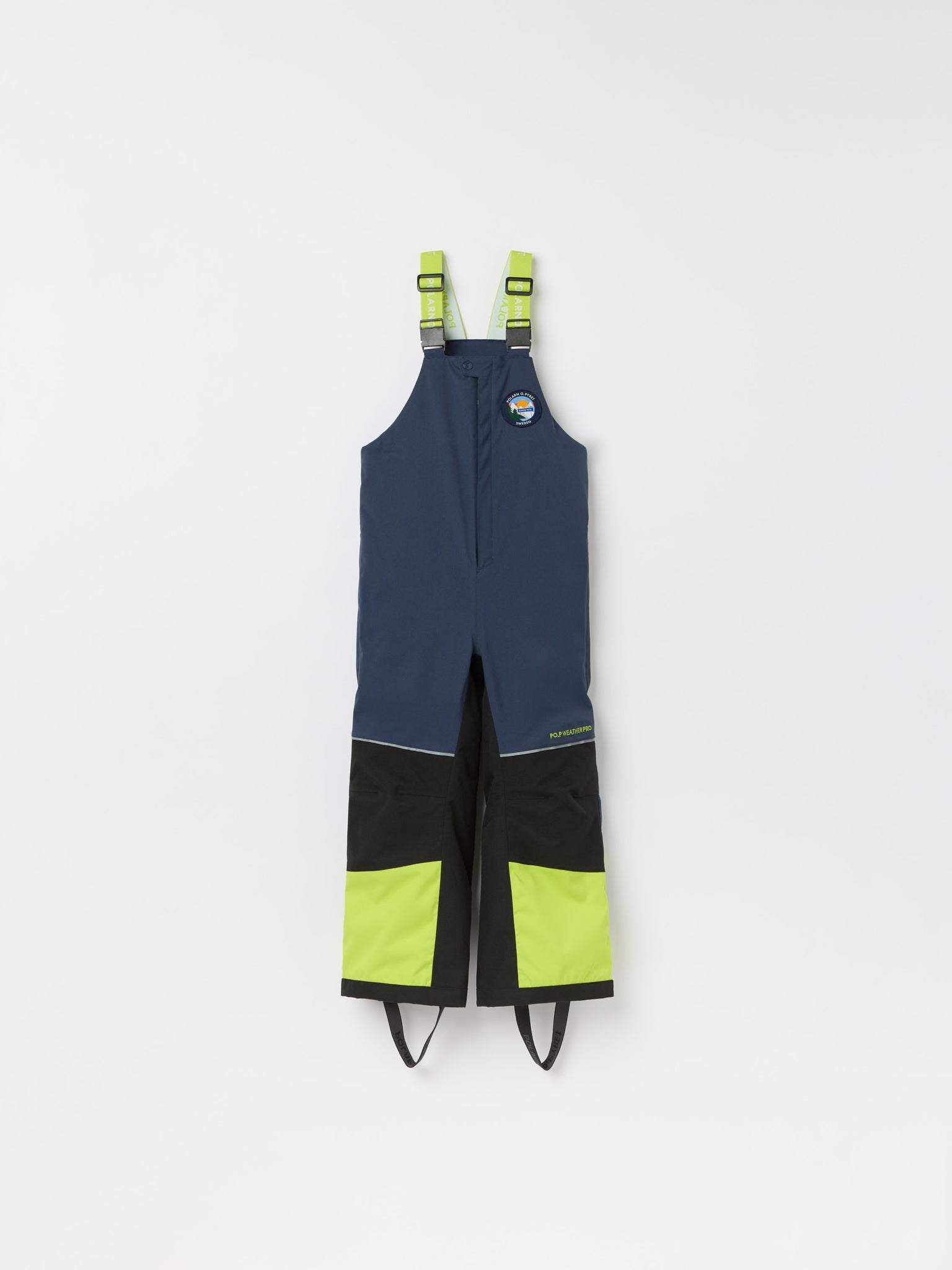 Waterproof Padded Ski Salopettes from the Polarn O. Pyret kidswear collection. Made using ethically sourced materials.