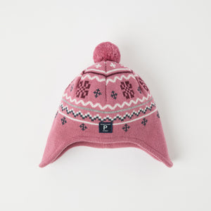 Pink Merino Wool Kids Bobble Hat from the Polarn O. Pyret kidswear collection. Ethically produced kids outerwear.