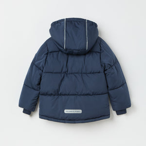 Navy Padded Water Resistant Kids Coat from the Polarn O. Pyret kidswear collection. The best ethical kids outerwear.