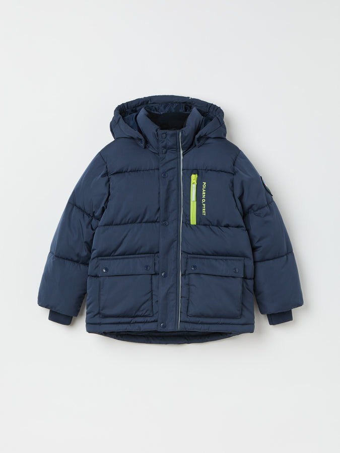 Navy Padded Water Resistant Kids Coat from the Polarn O. Pyret kidswear collection. The best ethical kids outerwear.