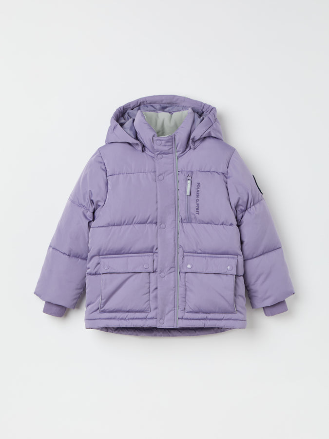 Purple Padded Water Resistant Kids Coat from the Polarn O. Pyret kidswear collection. Quality kids clothing made to last.