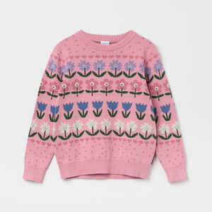 Pink Nordic Floral Kids Jumper from the Polarn O. Pyret kidswear collection. Ethically produced kids clothing.