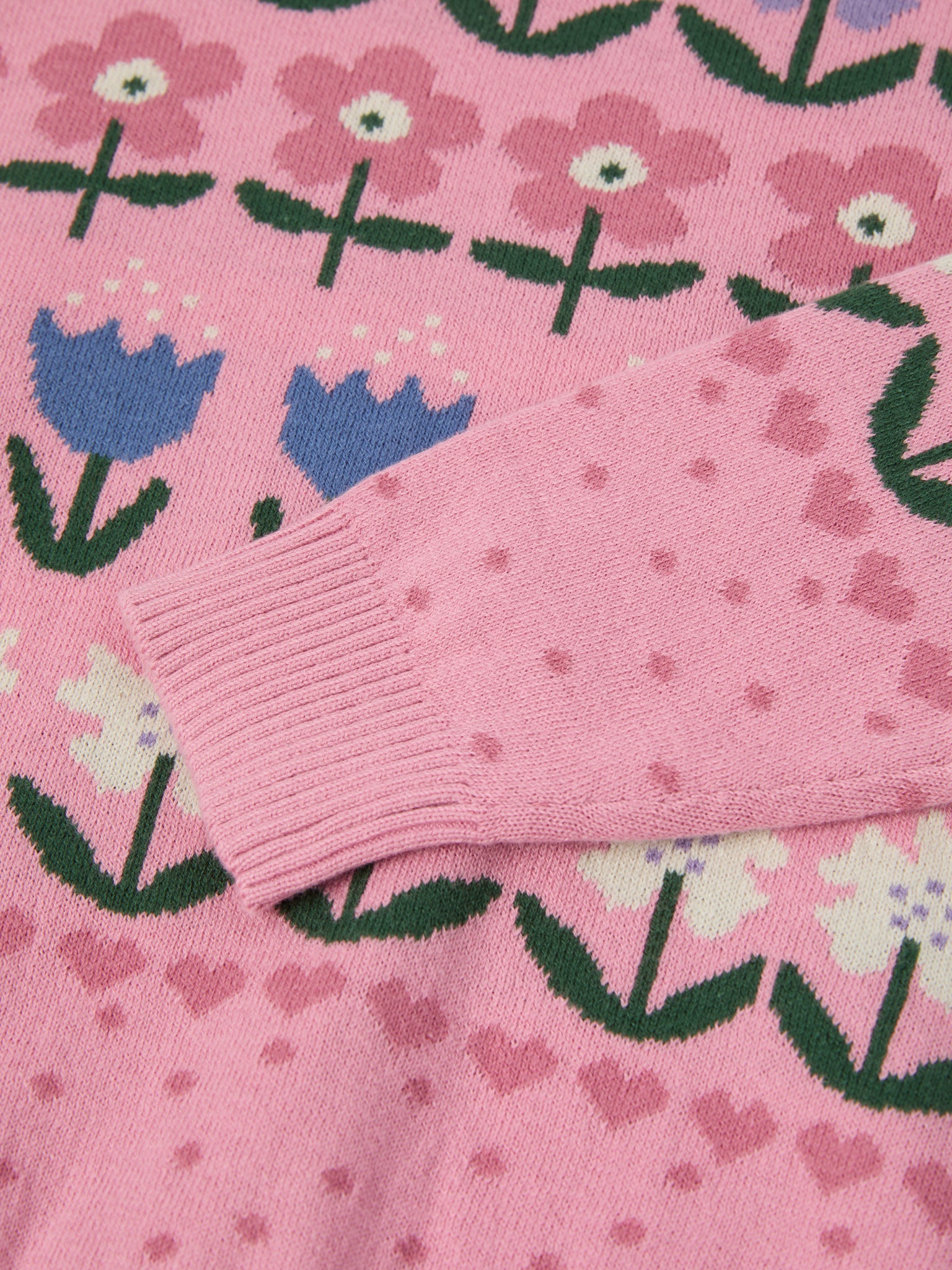 Pink Nordic Floral Kids Jumper from the Polarn O. Pyret kidswear collection. Ethically produced kids clothing.